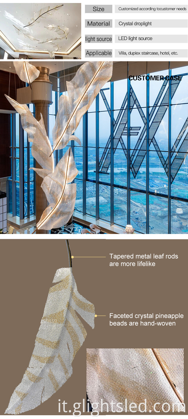 Vendita diretta in fabbrica moderna decorazione interna hotel di lusso grande progetto lampadario